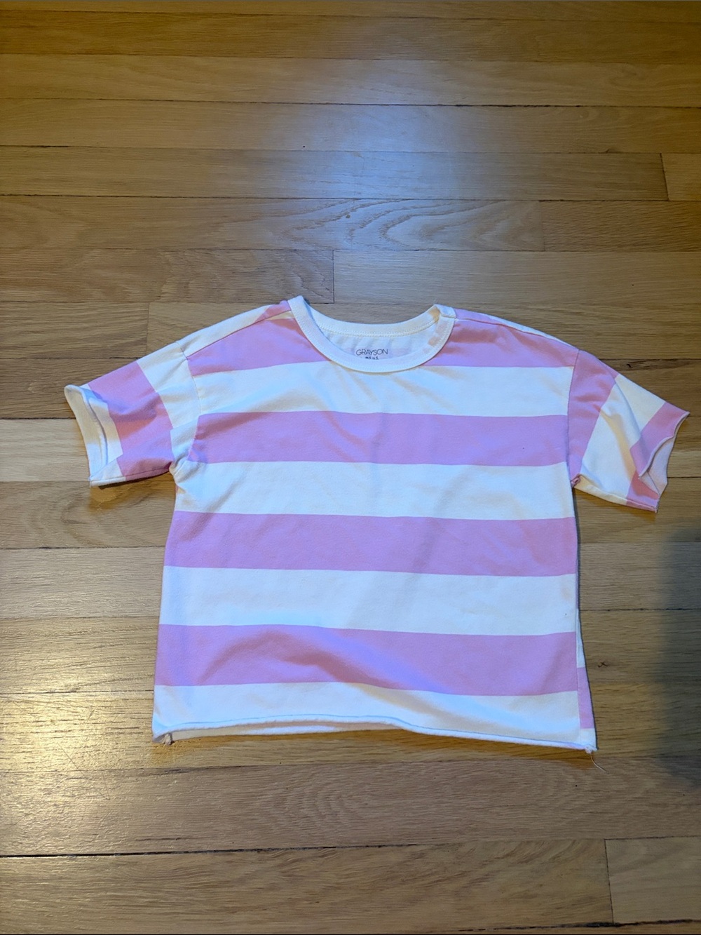 Kids Pink & White Striped Tee - Casual Short Sleeve Top